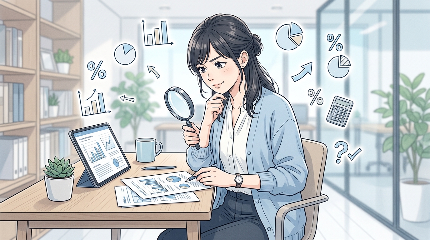 データ分析を行いながら受講生を丁寧にサポートする講師のイメージ